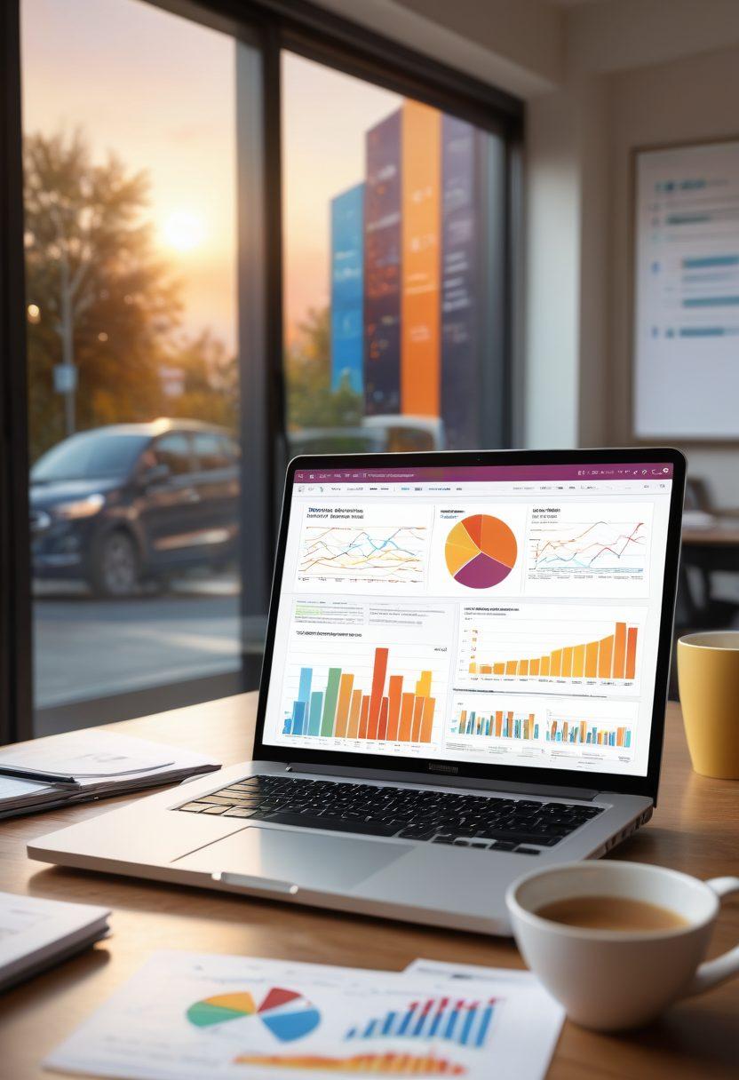A sleek, modern workspace with an open laptop displaying insurance graphs and data analytics, surrounded by a few policy documents and a coffee cup. In the background, a soft-focus image of a thoughtful individual analyzing information, symbolizing expertise and decision-making. Bright light streaming through a window, creating a warm, inviting atmosphere. super-realistic. vibrant colors.